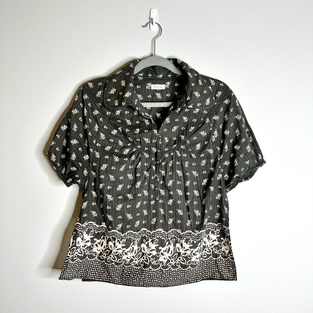 Pilcro Brown Floral Border Print Puff-Sleeve Blouse - Picture 3 of 6